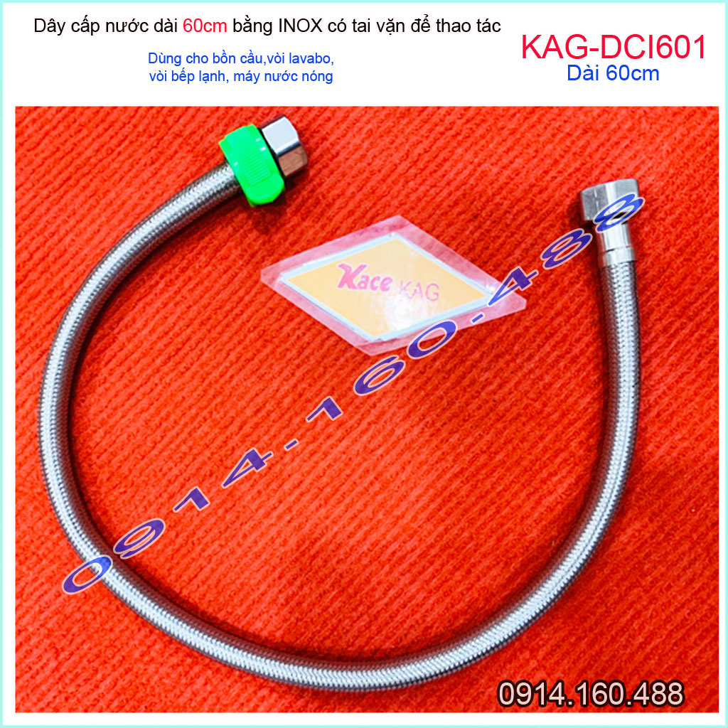 [HCM]Dây cấp nước inox KAG-DCI601 dài 60cm D21, dây dẫn nước inox có tai vặn chịu áp chịu nhiệt 90 độ