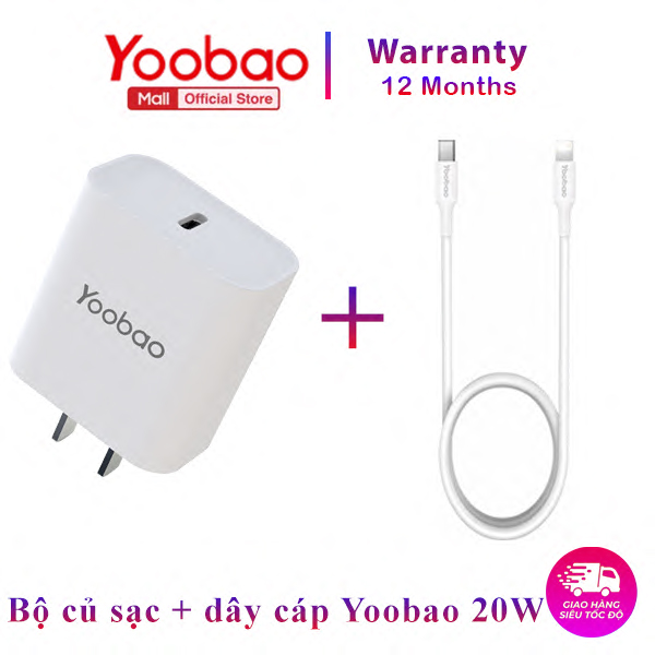 Bộ sạc 1 cổng Yoobao PD20W - Kết nối Type-C to Lightning - YB-740 Tương thích với iPhone, iPad, Magic Mouse, Pin sạc dự phòng - Hàng chính hãng