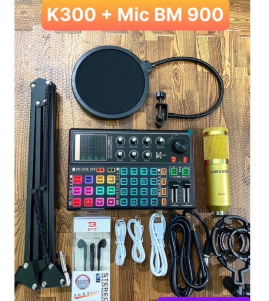 Trọn Bộ Sound Card K300 Mic Thu Âm BM 900 , Autotune Bluetooth , Chân+Lọc+dây Đầy Đủ Phụ Kiện Đi Kèm , Hát Livestream , Karaoke  ( BẢO HÀNH 12 THÁNG )