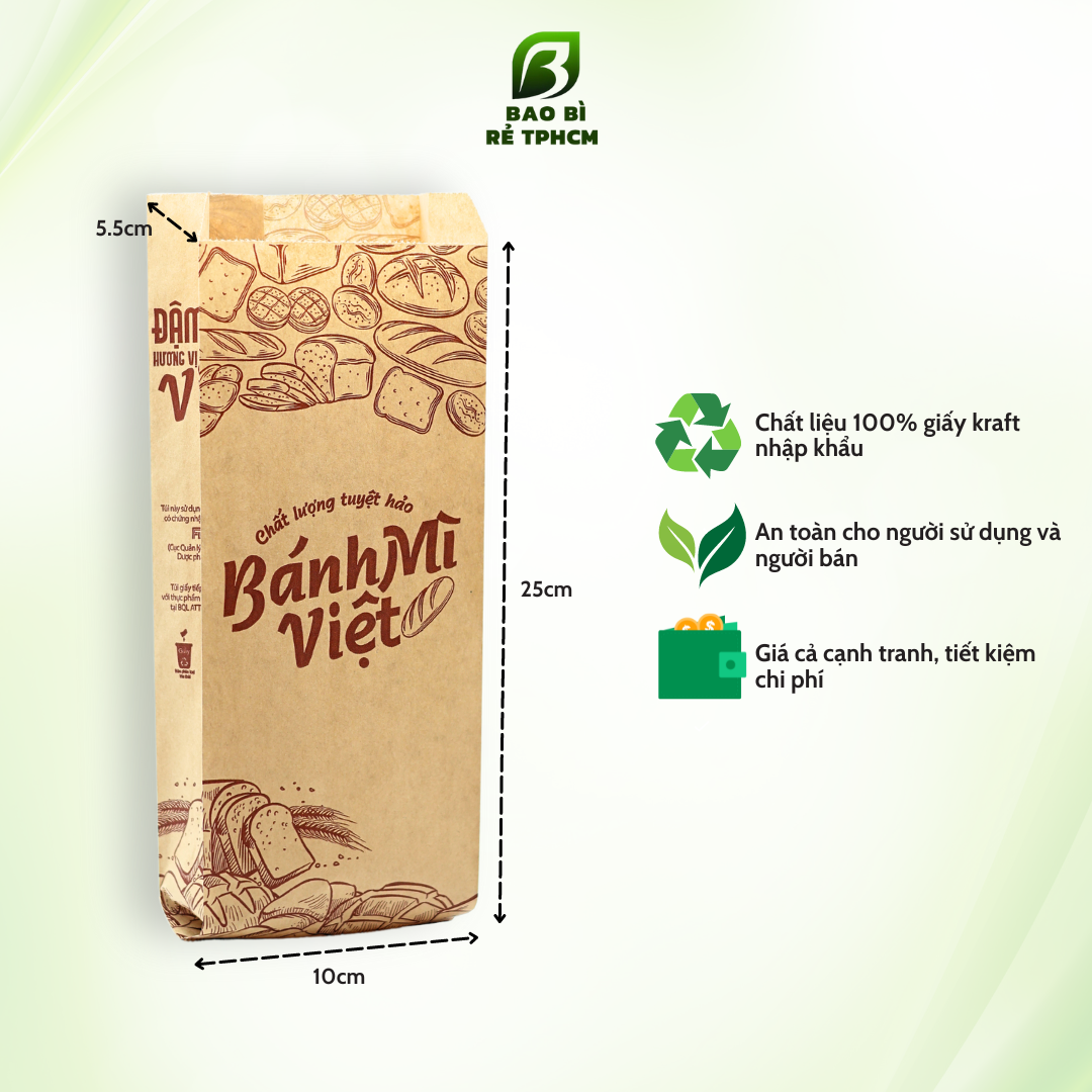 Túi Đựng Bánh Mì Việt Nâu 1000 Túi