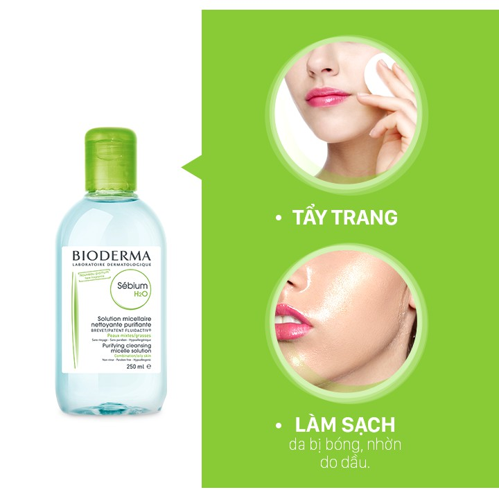 [100ml-500ml] Nước Tẩy Trang Dành Cho Da Dầu Và Da Hỗn Hợp Bioderma Sebium H20 Solution Micellaire