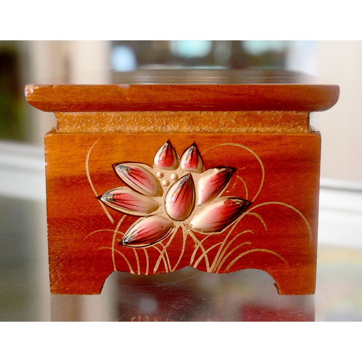 Wooden Pedestal - Square Wooden Lotus Base for Worship Statues