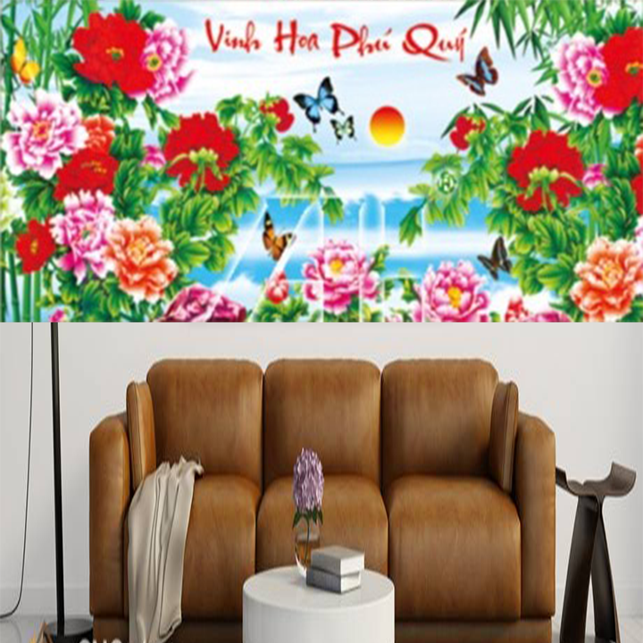[HCM]Tranh thêu chữ thập vinh hoa phú quý hoa mẫu đơn 53426 - kích thước 91 * 45