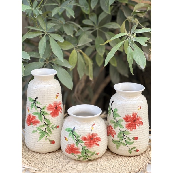 Bộ 3 lọ hoa gốm sứ Bát Tràng siêu đẹp HTT