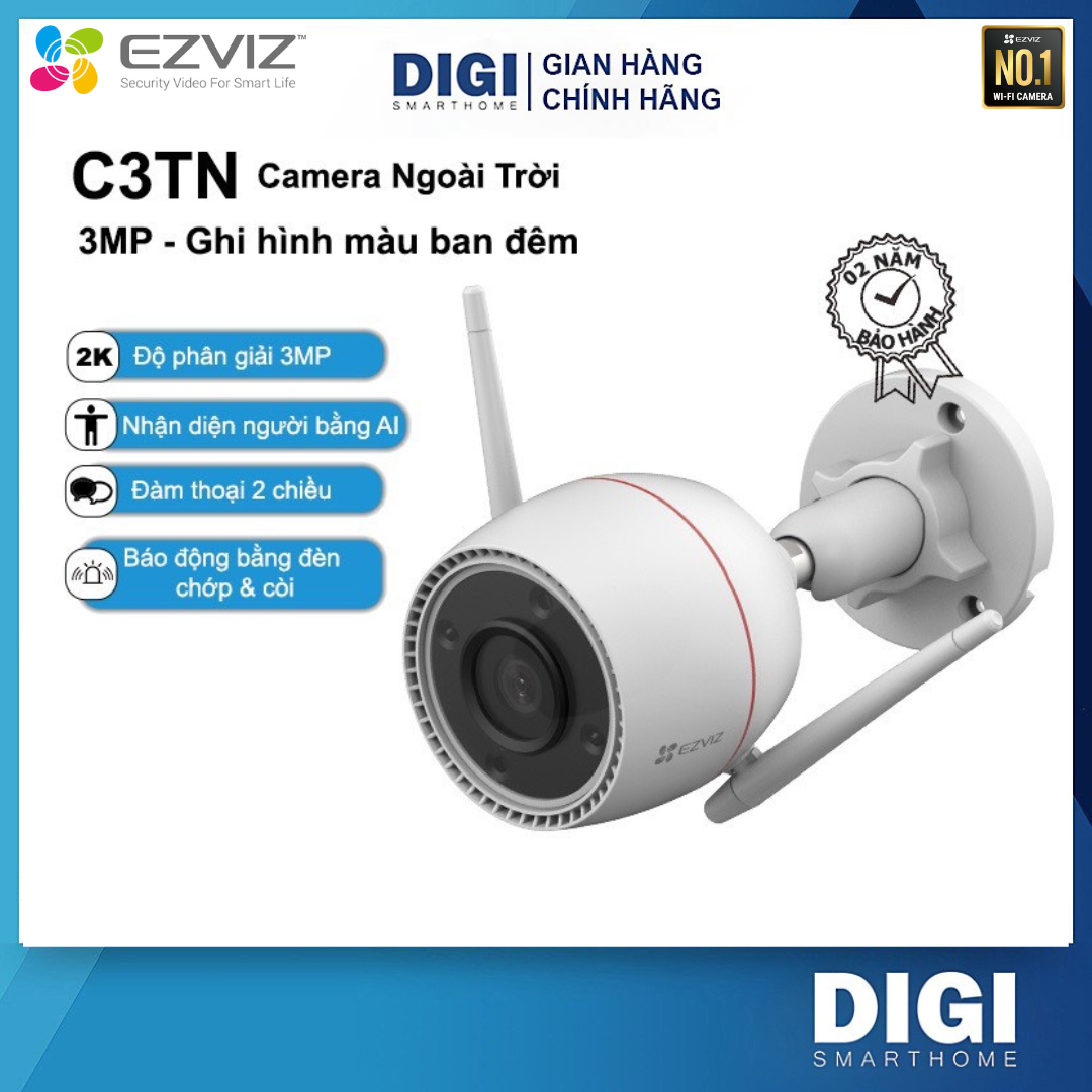 [FREESHIP] Camera IP Wifi EZVIZ C3TN 3MP 2K (Color Night Vision), Có Màu Ban Đêm, Âm Thanh 2 Chiều, Nhận Diện AI - DIGI SmartHome