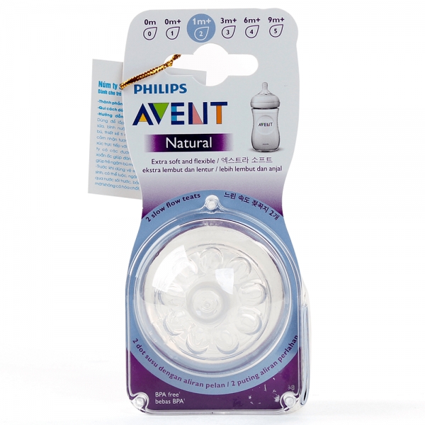 Vỉ 2 NÚM TY PHILIP AVENT BÌNH CỔ RỘNG ĐỦ SIZE (0-5)