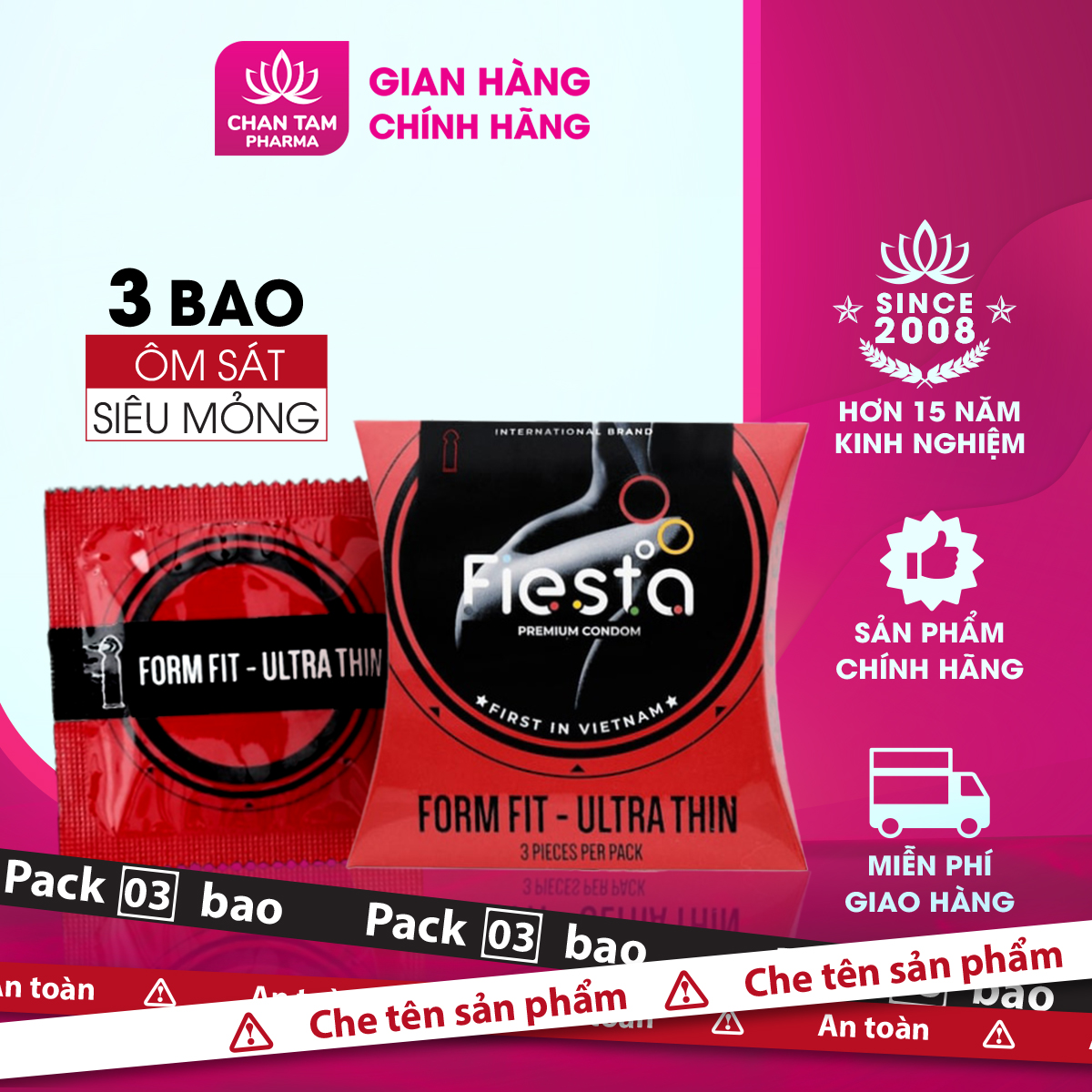 [CHE TÊN SẢN PHẨM] Bao cao su ôm sát siêu mỏng Fiesta Form Fit Ultra Thin – hộp 3 cái
