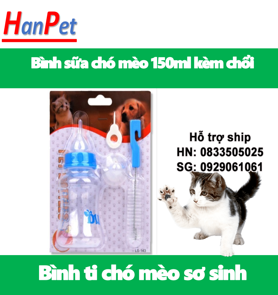 Hanpet - BÌNH SỮA chó mèo ( 4711693) bình 150ml+120ml cho chó mèo- bình ti cho chó mèo sơ sinh