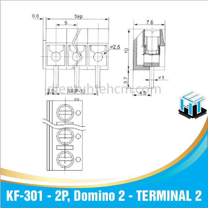 [set 6 con]Đầu Nối KF-301 - 2P, Domino 2 - TERMINAL 2