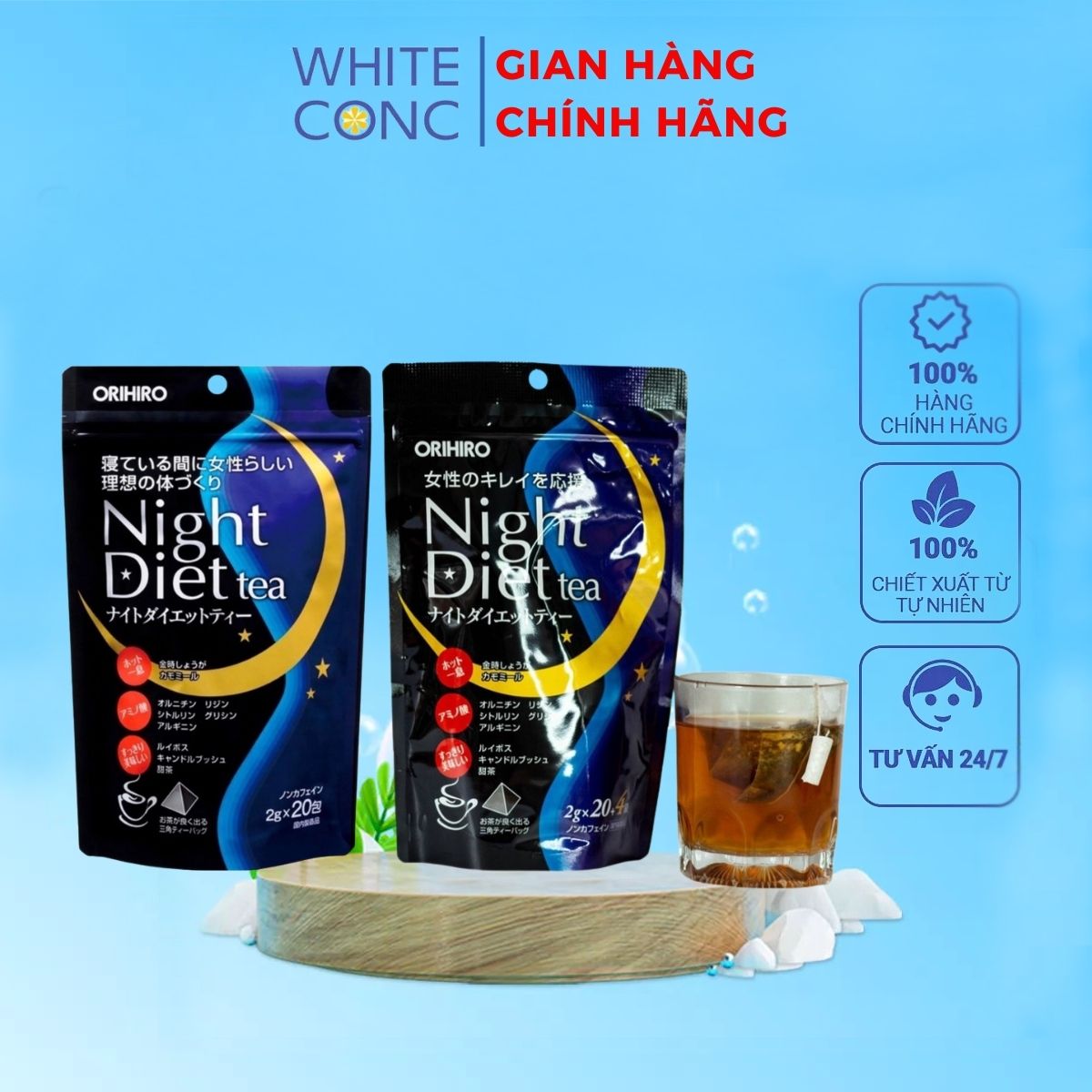 Trà giảm cân night diet tea orihiro - túi 20 gói, 24 gói