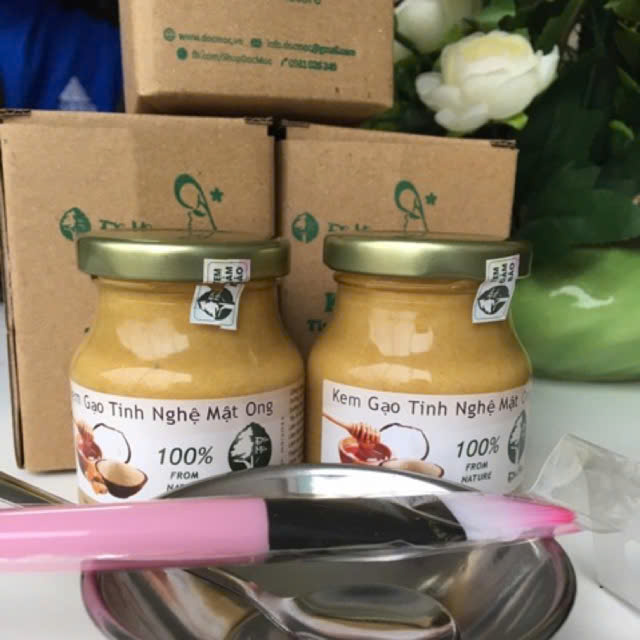 [Tặng Cọ-Chén-Thìa] Mặt Nạ Kem Gạo Tinh Nghệ Mật Ong-Độc Mộc (Trắng Da-Mờ Thâm)