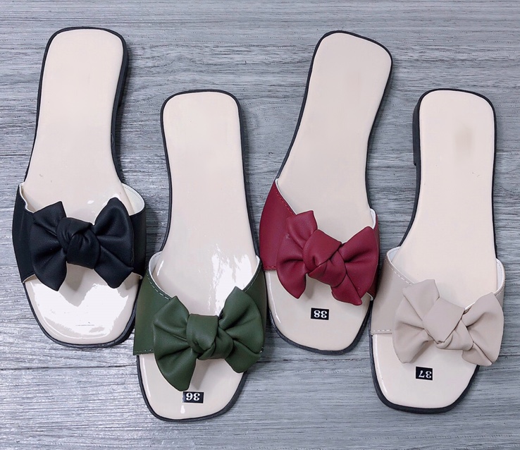 Dép nữ quai ngang đế bệt thắt nơ sang chảnh ( Dép nơ xinh )