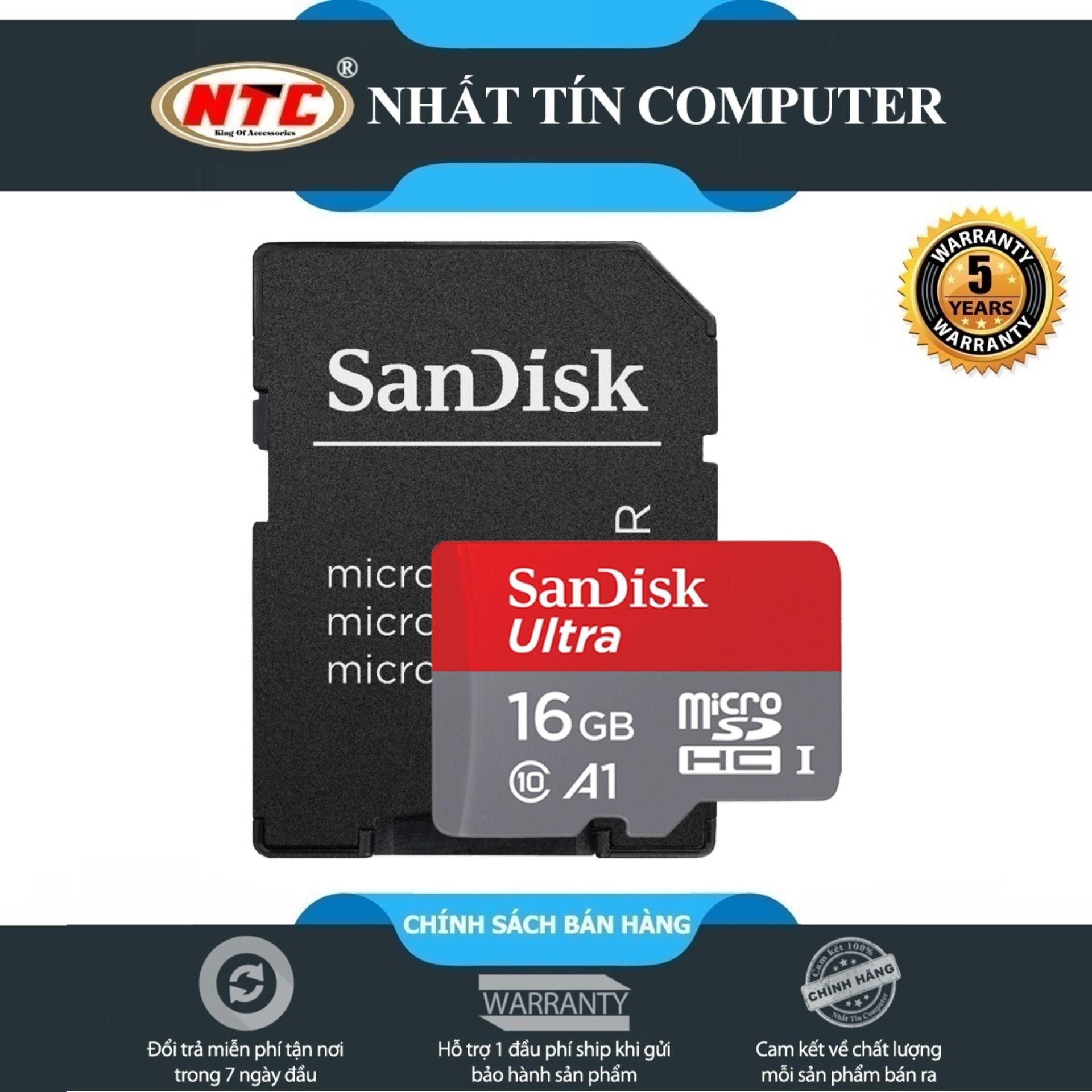 Thẻ nhớ MicroSDHC SanDisk Ultra A1 16GB Class 10 U1 98MB/s kèm adapter (Xám đỏ)