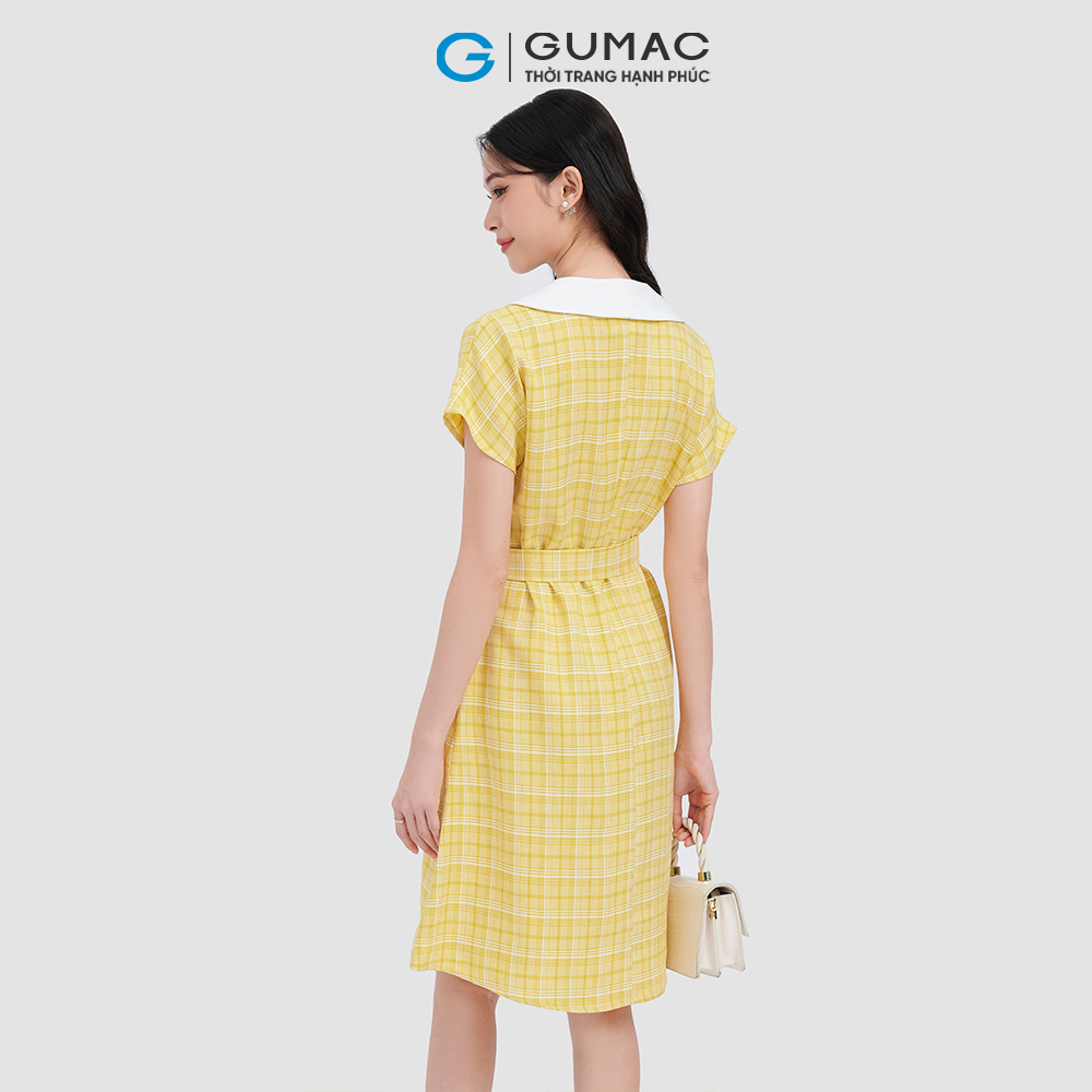 Đầm caro phối cổ thời trang GUMAC DC10064