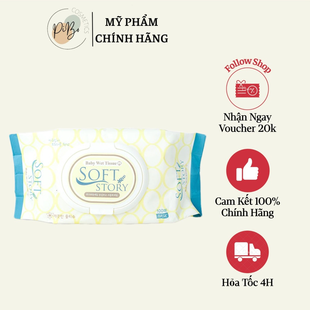 Khăn giấy ướt cao cấp Soft Story Baby Wet Tissue Hàn Quốc - 100 tờ