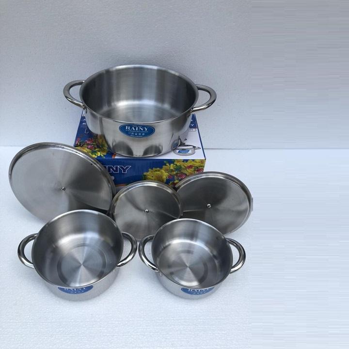 [HCM]Bộ 3 nồi inox nắp kính Rainy RN06TT