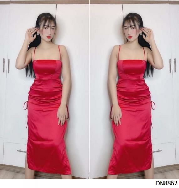 Đầm lựa xẻ tà đan dây sexy