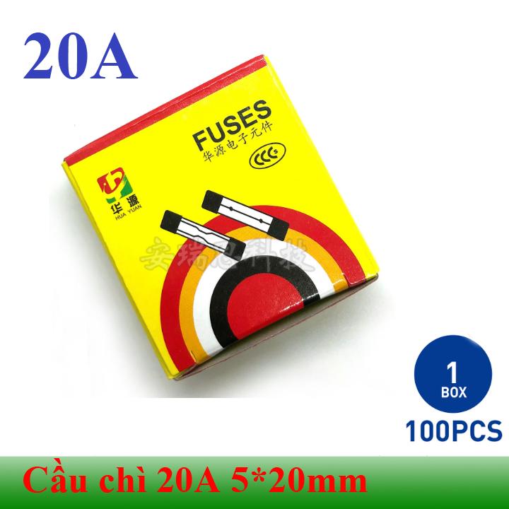 [Hộp 100 chiếc] Cầu chì ống thủy tinh 20A cỡ 5*20mm