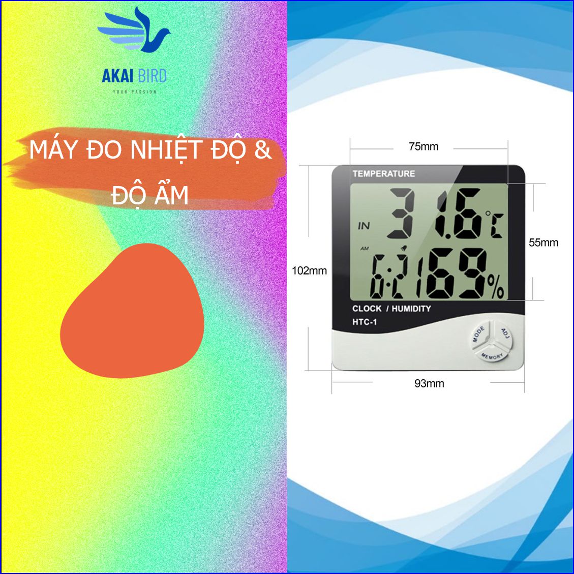 Máy Đo Nhiệt Độ & Độ Ẩm Màn LCD Có Sẵn Pin