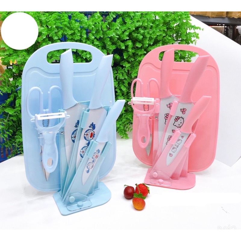 Full Bộ dao thớt có giá đỡ (2 dao to) chế biến đồ ăn dặm