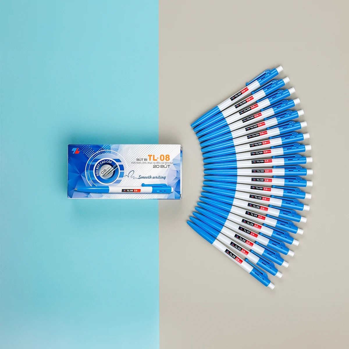 Hộp 20 cây Bút Bi Thiên Long TL08 ( xanh, đỏ, đen ) ngòi 0.8mm