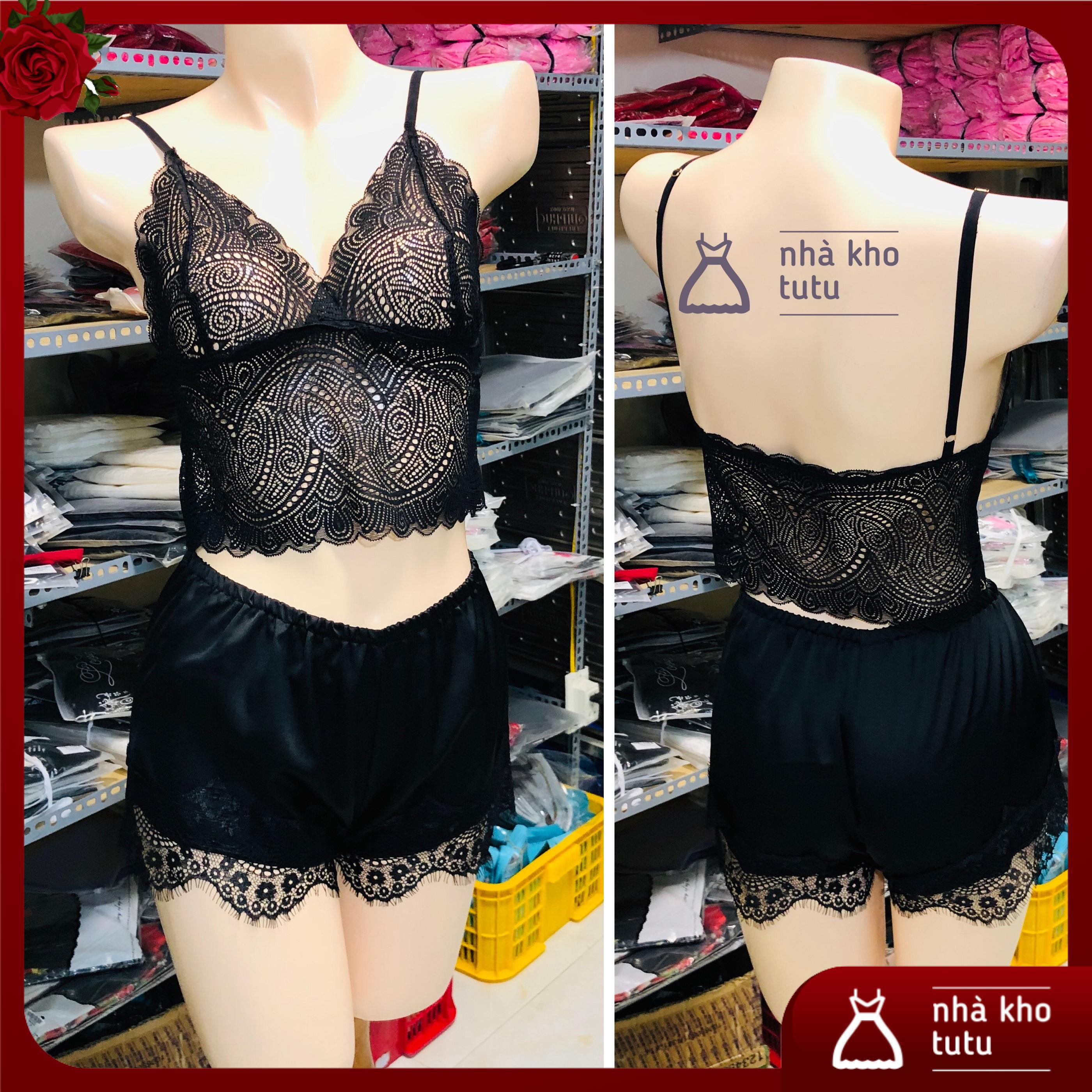 Bộ đồ ngủ satin lụa mix ren xịn xò S004