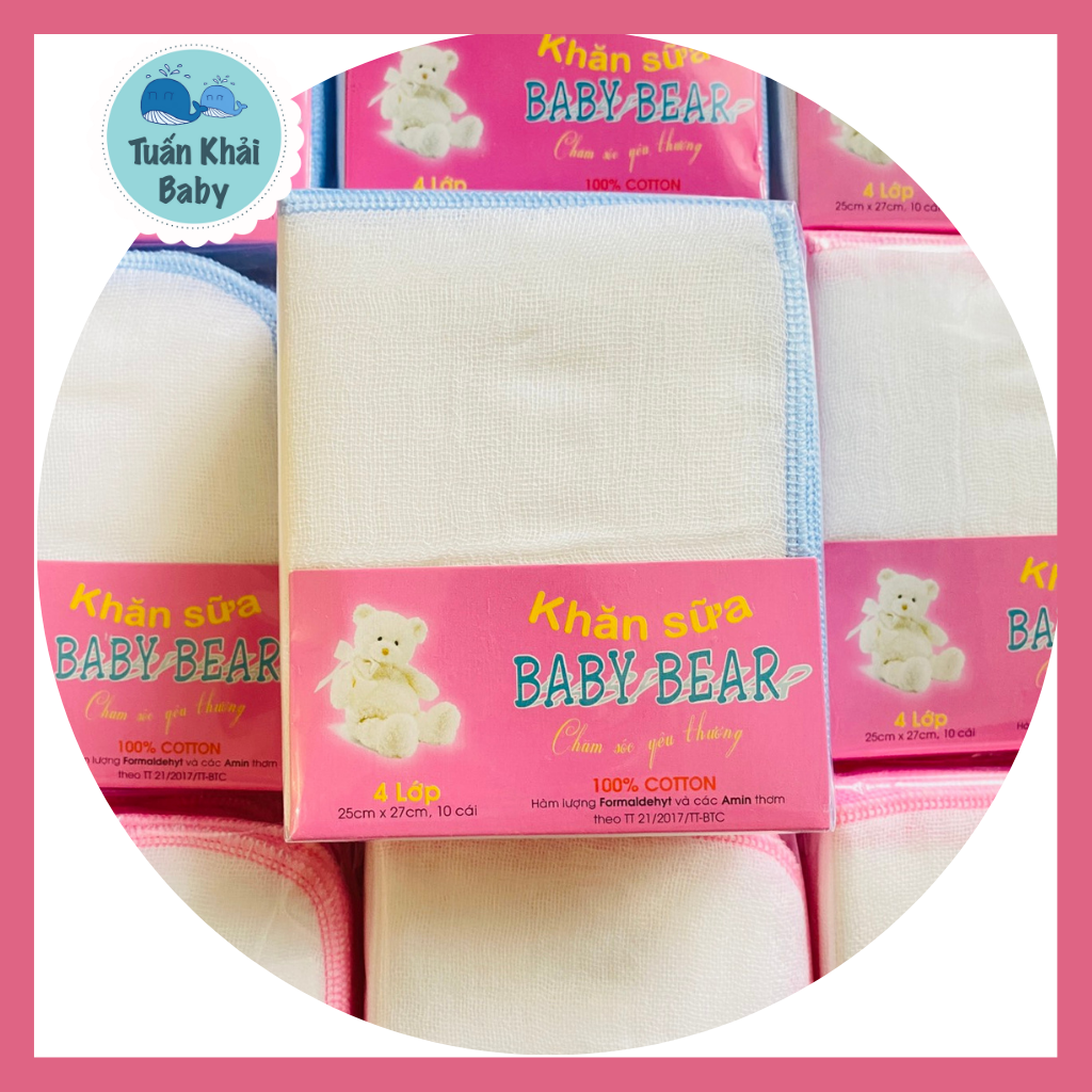 Khăn sữa sơ sinh 3 lớp sợi mịn BABY BEAR | 1 túi 10 cái 25x27 cm | khăn sữa sơ sinh | khăn gạc xô