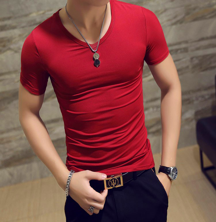 [ Xả Kho Bán Lỗ ] Áo phông nam cộc tay cổ tim chất vải cotton thun lạnh dáng body thấm hút mồ hôi tốt ( 5 màu 4 size )  ( IV )
