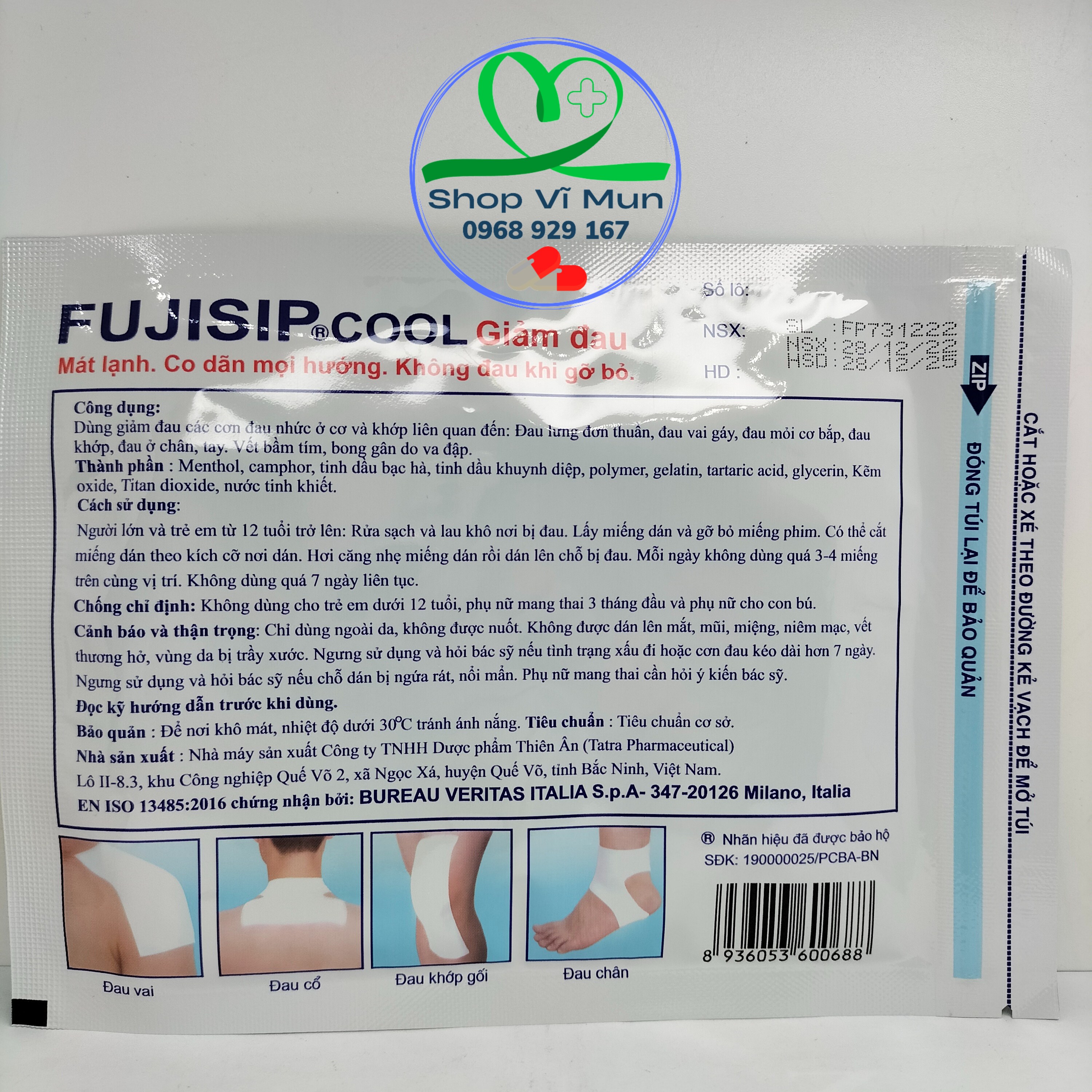 Cao dán giảm đau FUJISIP Cool gói 2 miếng