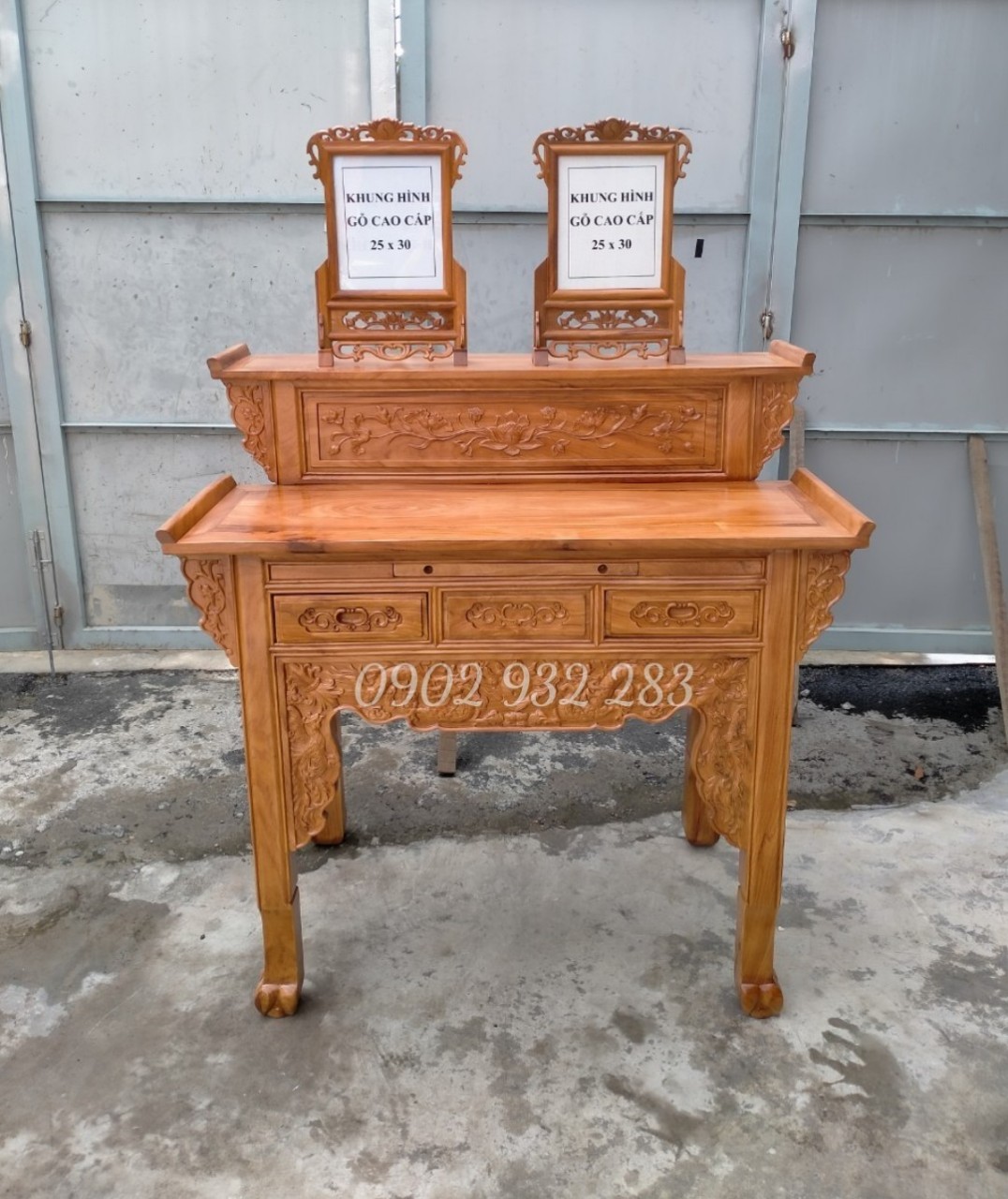 Bàn thờ gia tiên, bàn thờ phật, bàn thờ cúng tổ tiên, bàn thờ 2 tầng gỗ gõ đỏ 1m27 MS 8.9