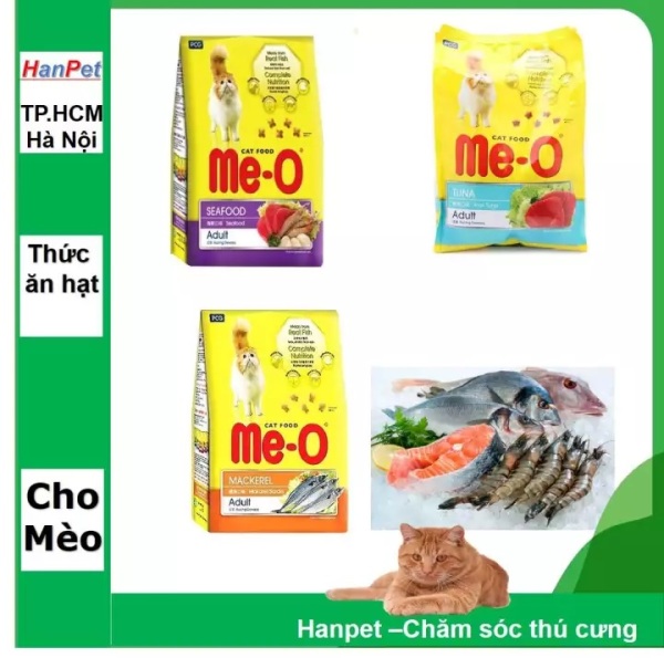 HN-thức ăn viên cho mèo lớn  Me-O 350gr (3 vị CÁ NGỪ, Hải sản, cá thu) (hanpet 201)