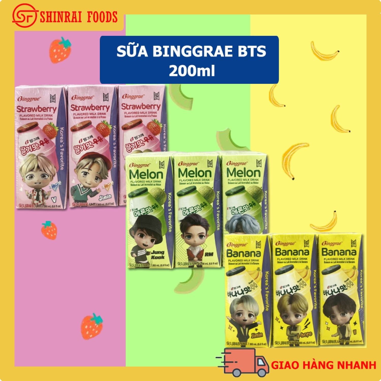 Sữa trái cây 3 vị Binggrae Hàn Quốc( phiên bản BTS)