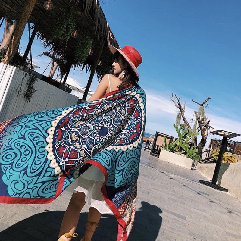 Khăn Choàng BoHo Họa Tiết Thổ Cẩm, Khăn Choàng Đi Biển
