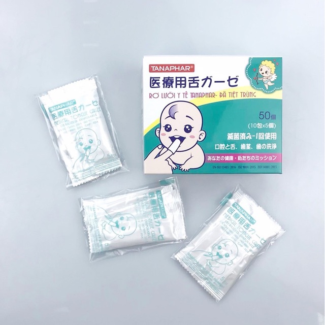 Hộp 50 Gạc rơ lưỡi / Gạc vải tiệt trùng Tanaphar - Vệ sinh răng miệng cho bé Tana - SGP U510