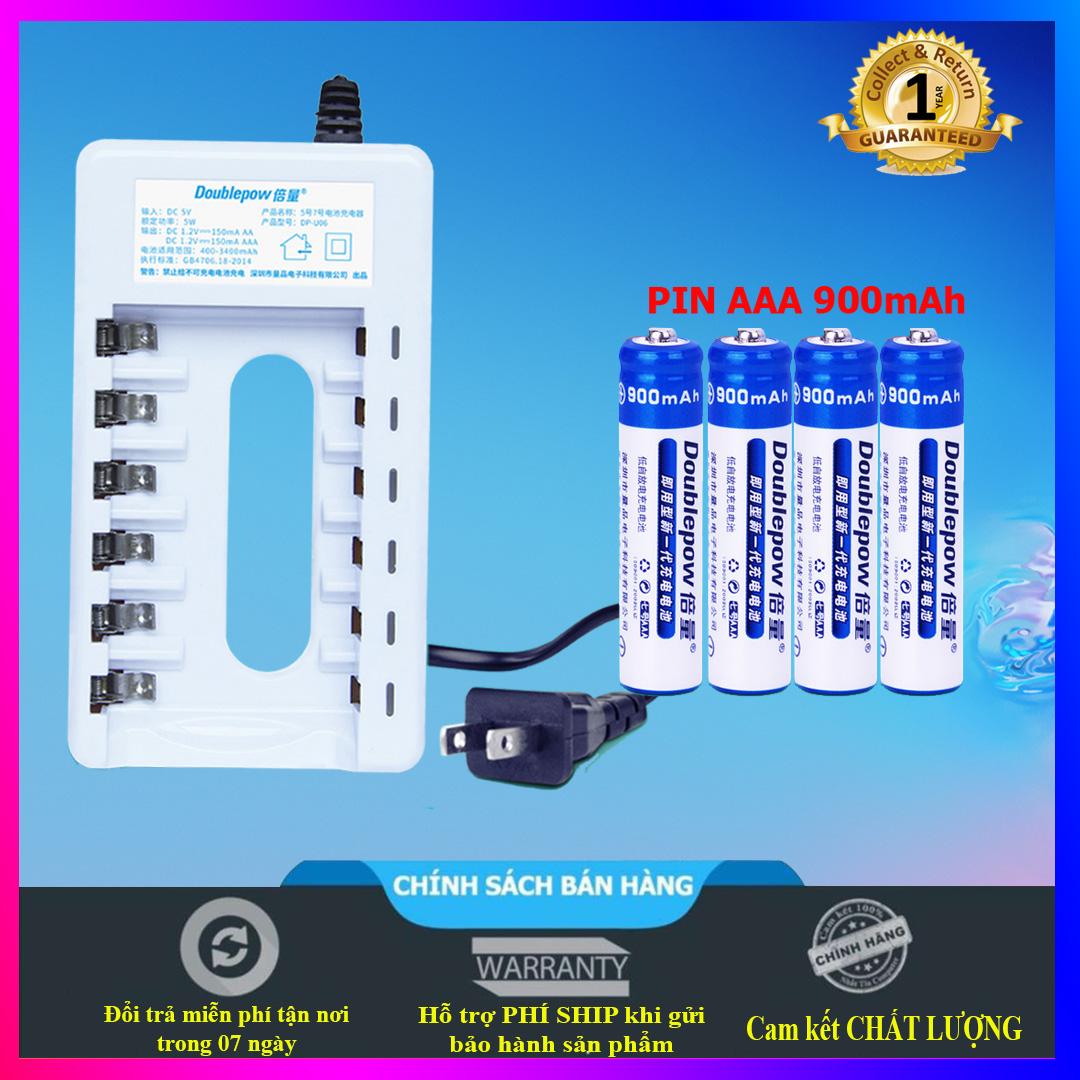 [B06+4AAA900] Combo bộ Sạc pin AA/AAA 6 cổng DoublePow DP-B06 và 04 viên pin sạc AAA 900mAh cùng hãng