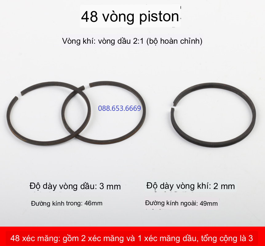 Bạc hơi và vòng piston máy nén khí 48mm / Vòng piston máy nén khí/ xéc măng máy hơi pittong 48