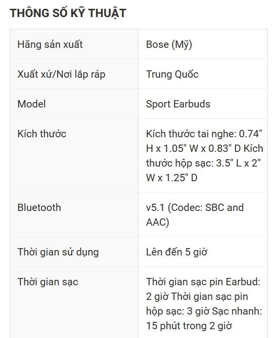 Tai Nghe Bluetooth True Wireless Bose Sport Earbuds
