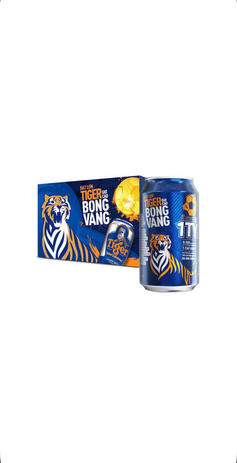 Thùng 24 lon Bia TIGER (Bật lon Tiger giơ cao bóng vàng)