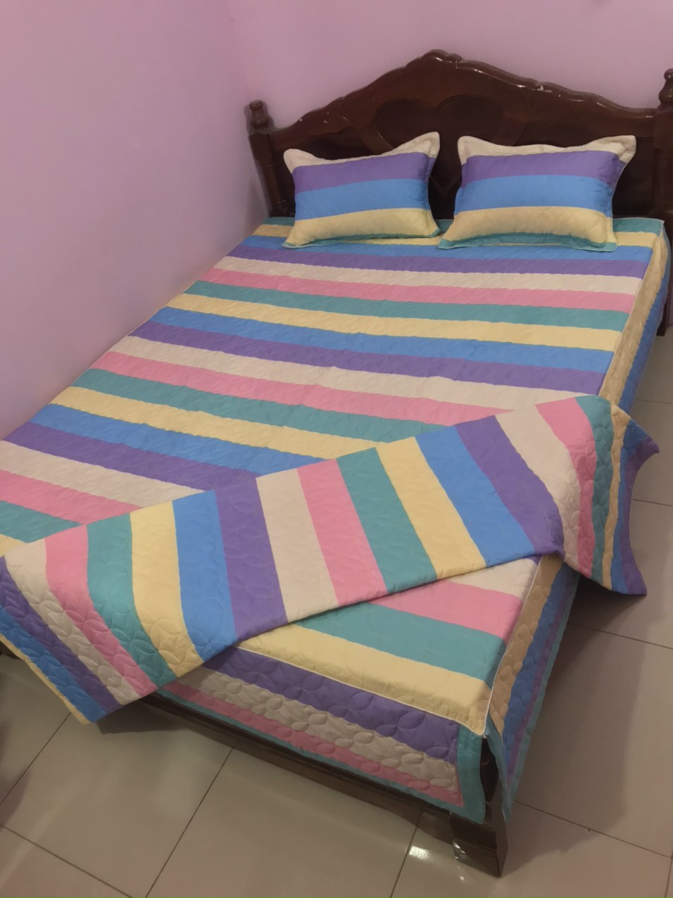 (Freeship 50k) 🌟Bộ Ga Phủ Kèm 2 Vỏ Gối Coton Poly Mẫu Lá Bạc Trần Bông Dày Dặn ( Đủ Size)🍀1m6/1m8/2m2 - Drap xẻ góc trùm đệm