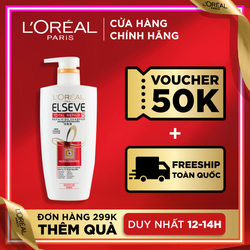 Dầu gội phục hồi tóc toàn diện Loreal Paris Elseve Total Repair 5 Repairing Shampoo 650ml