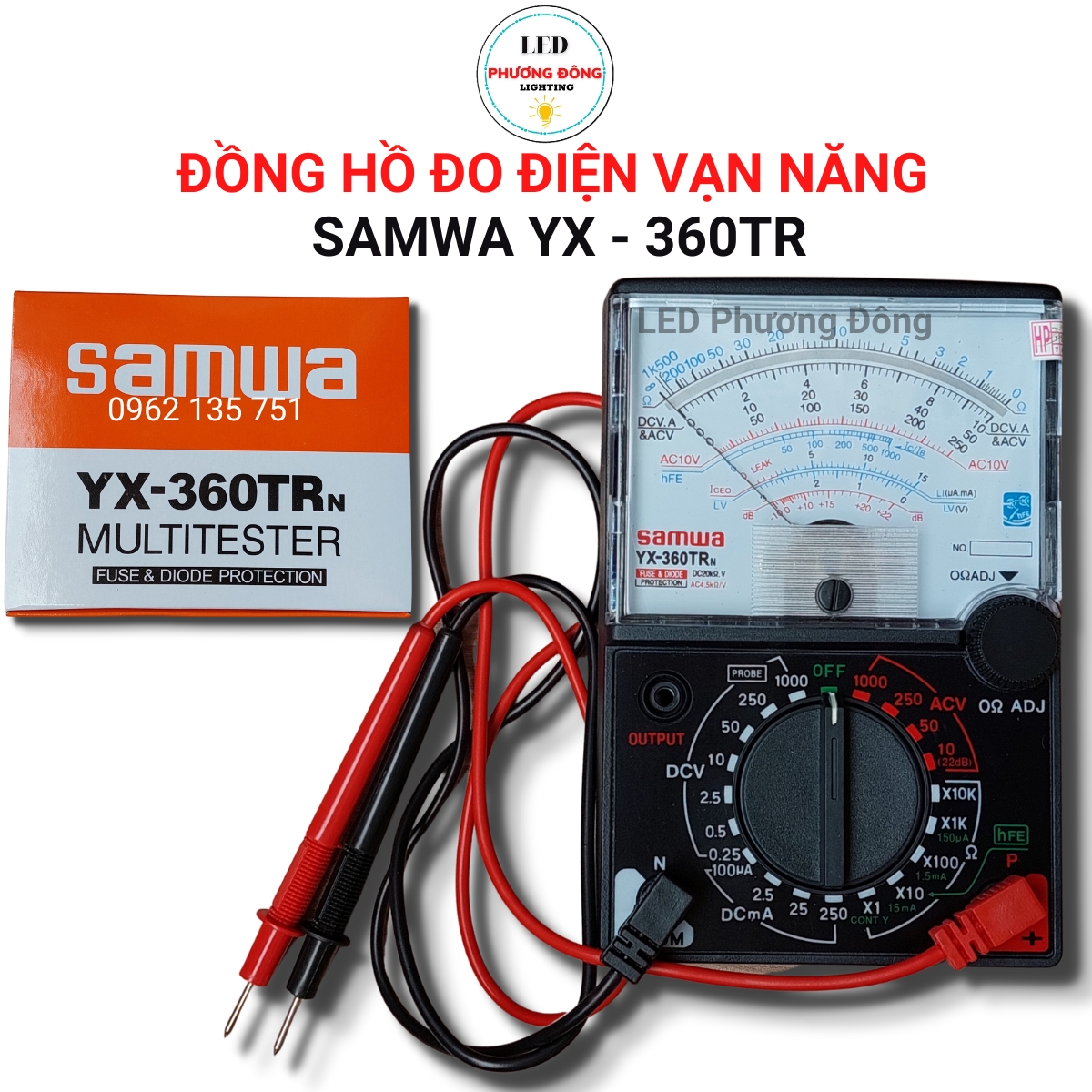 Đồng hồ đo điện vạn năng Samwa YX-360 TRn, Đồng hồ vạn năng tương tự Sanwa, tặng kèm pin 9V