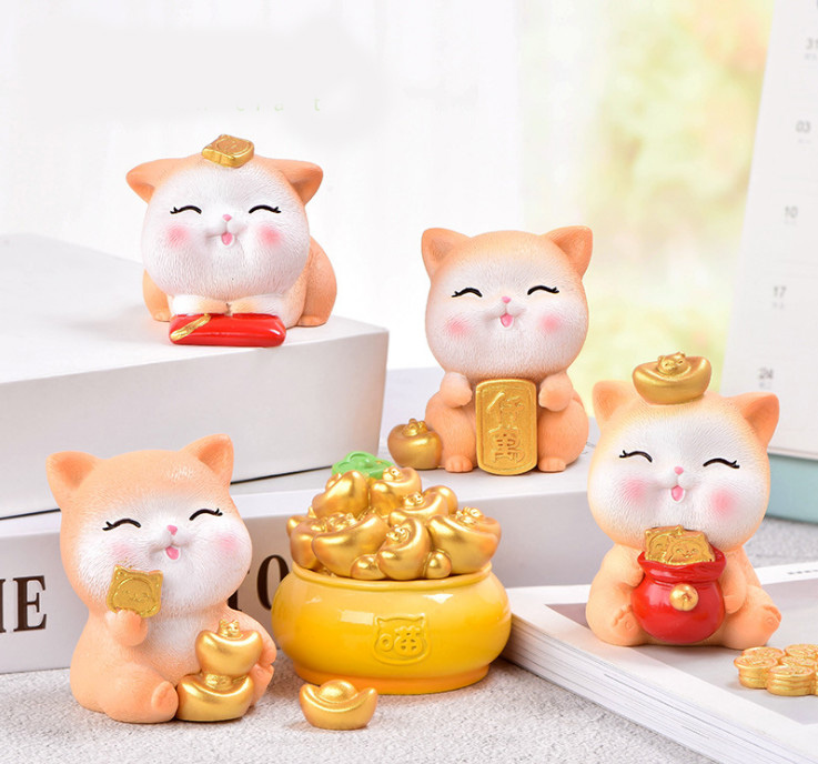 [HCM]Tượng đá mèo cát tường Rich Cat để bàn