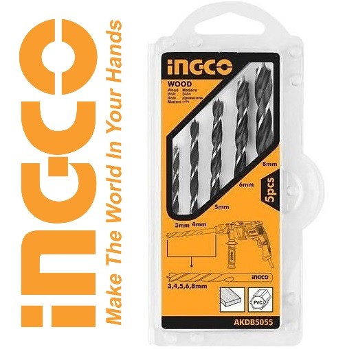 Bộ 5 mũi khoan gỗ 3mm tới 8mm Wood Ingco AKDB5055