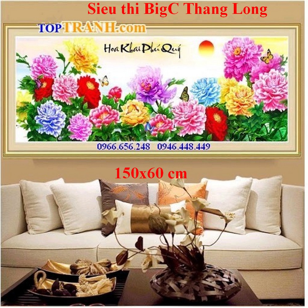 Tranh thêu chữ thập hoa mẫu đơn MN0054 chưa thêu