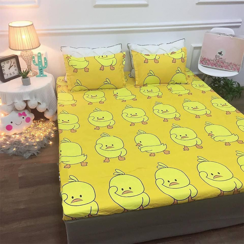 Bộ ga gối mẫu bơ hello cotton poly, ga giường nhiều kích thước m2/m6/m8/2m2