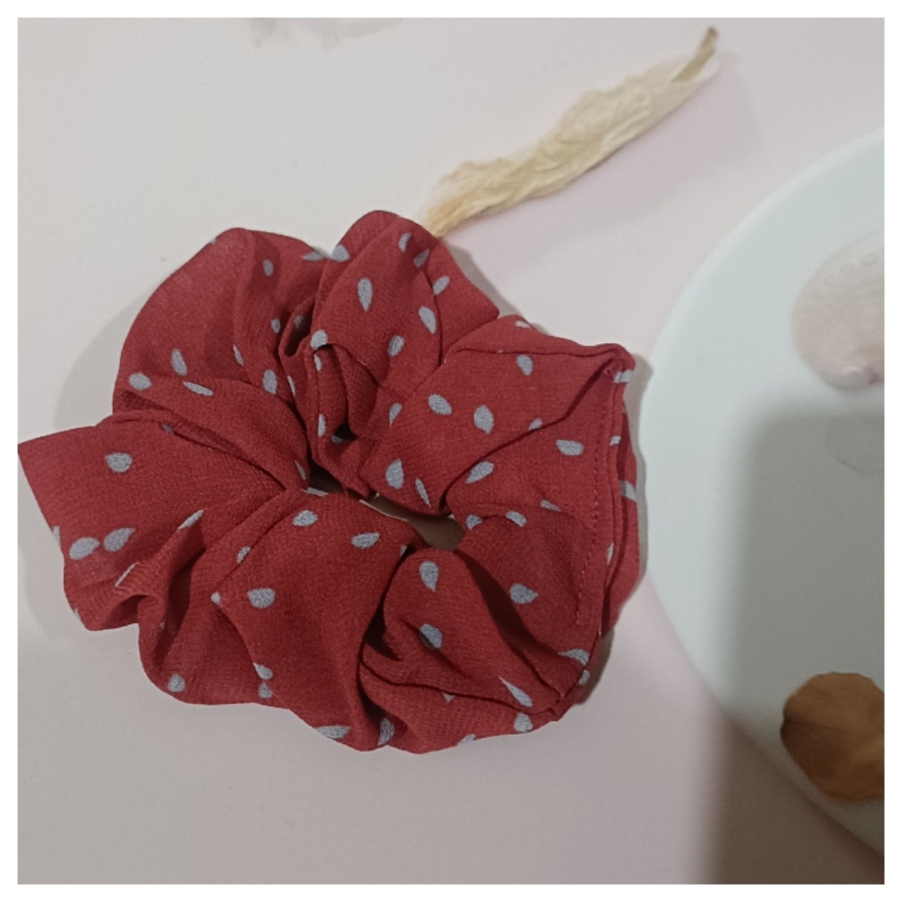 [HCM]Dây chun buộc tóc vải scrunchies chấm bi hàn quốc - phụ kiện cột tóc