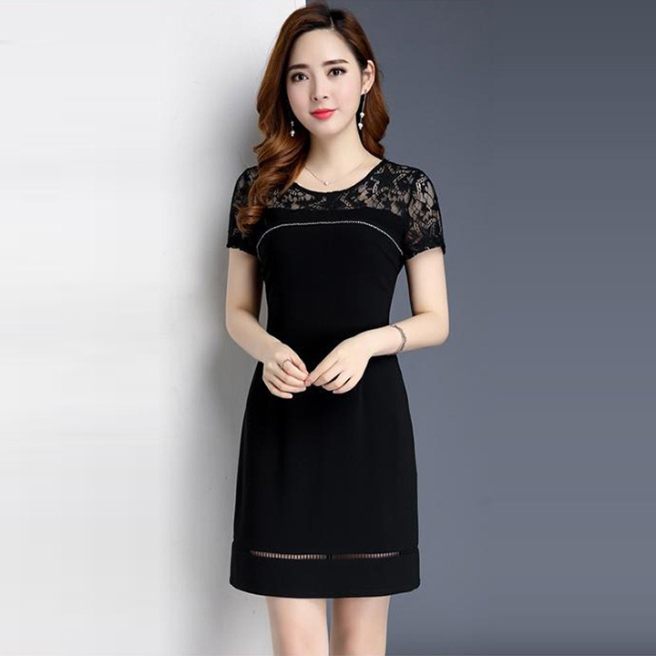 [HCM]Đầm Suông Nữ Phối Ren Thanh Lịch