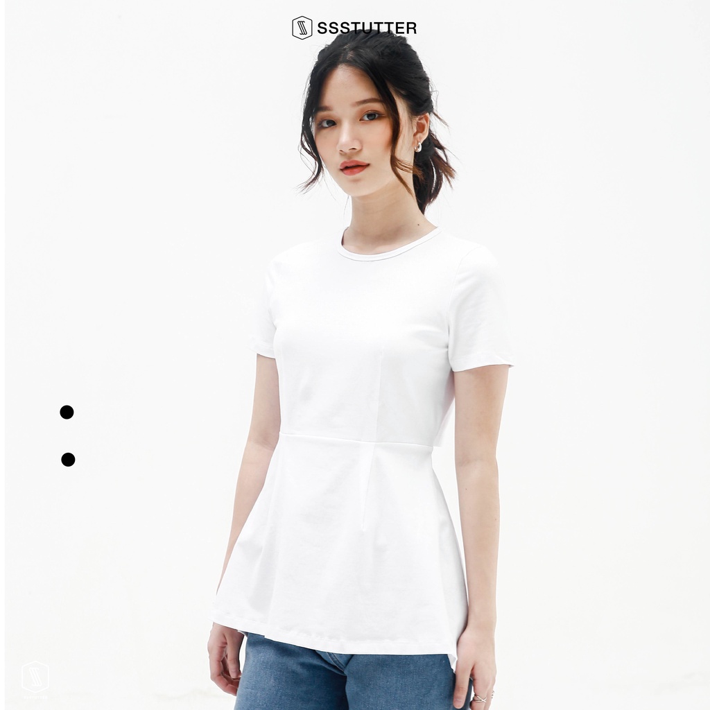 Áo thun nữ SSSTUTTER chất cotton Hàn thoáng mát kiểu chiết eo xẻ lưng tie-back tee
