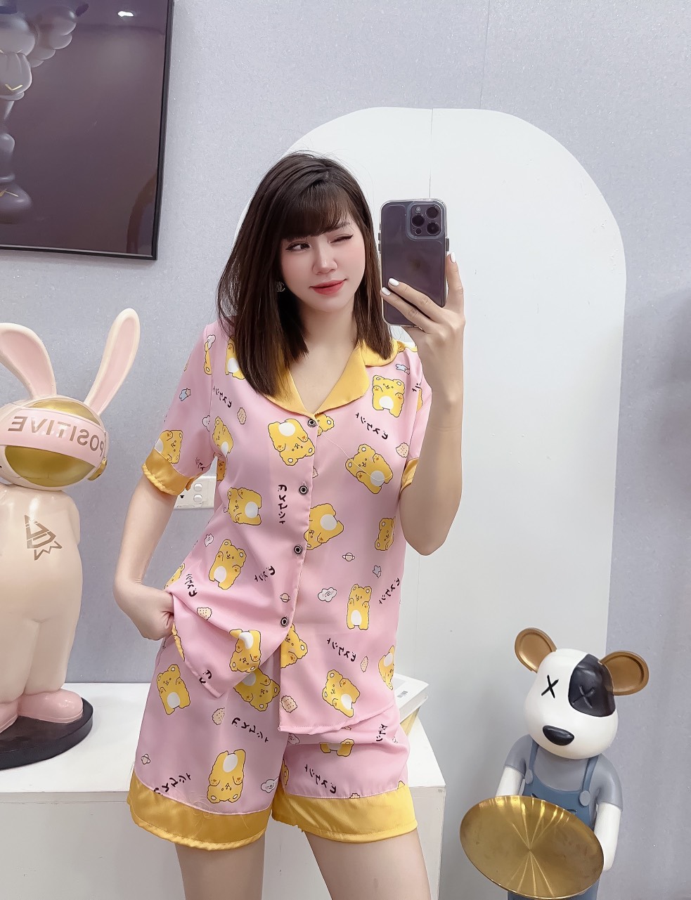 Đồ bộ nữ pijama lụa đùi mặc nhà dễ thương