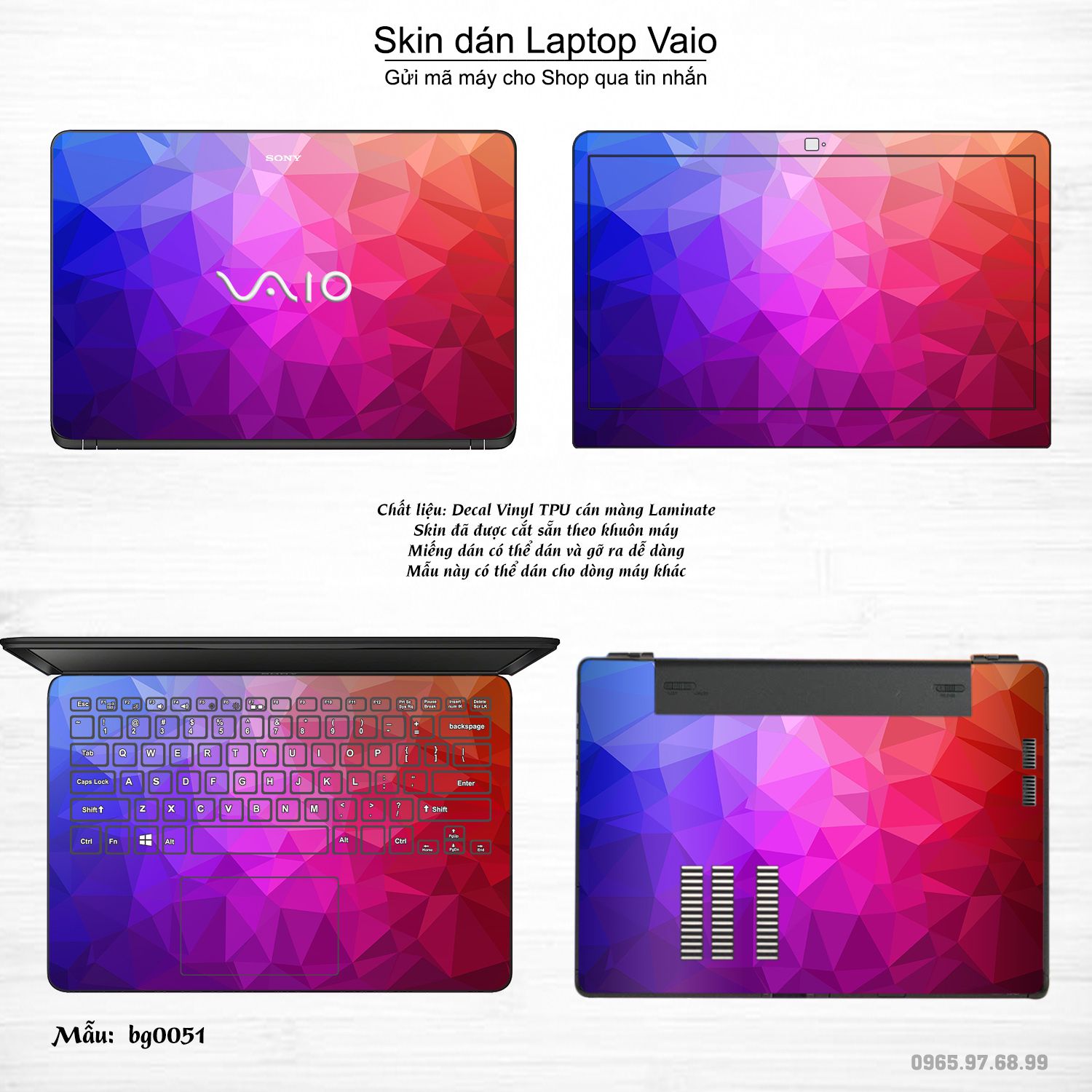 Decal Skin dán Laptop VAIO mẫu Vân kim cương (inbox mã máy cho shop)